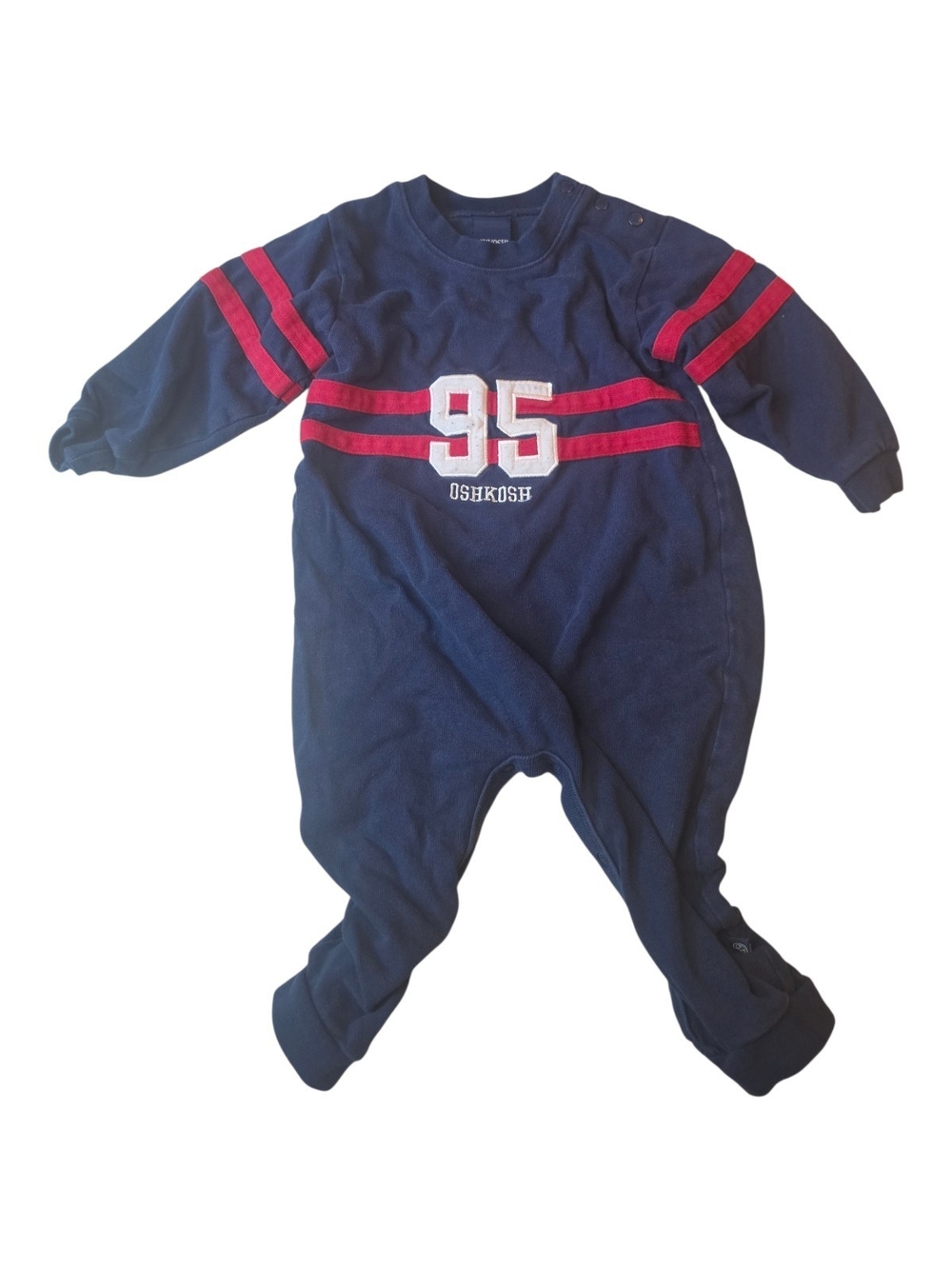 Vintage OshKosh B'gosh Navy Footie with Red Stripe and '95 Applique